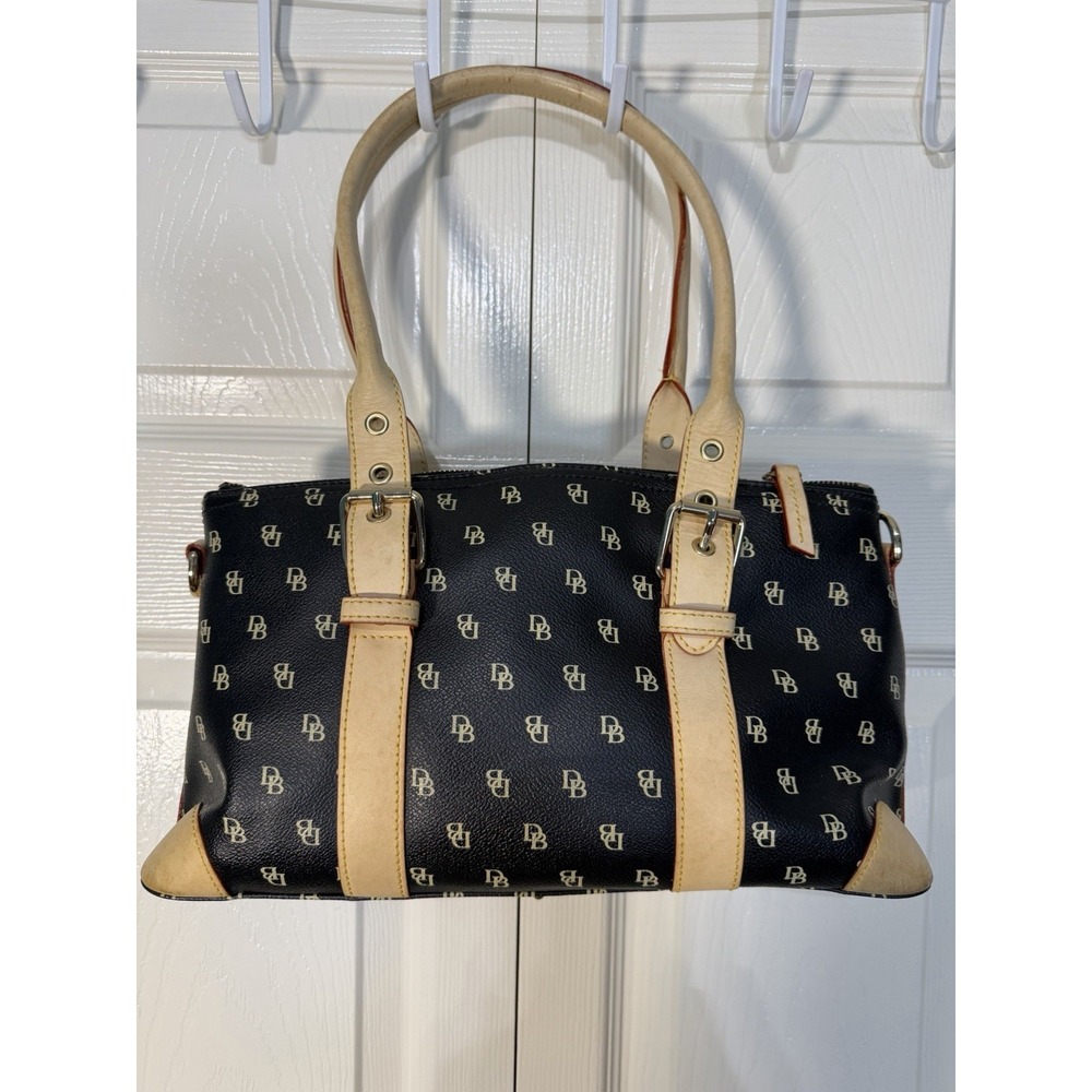 Dooney Bourke Vintage Signature Monogram Canvas Satchel Black